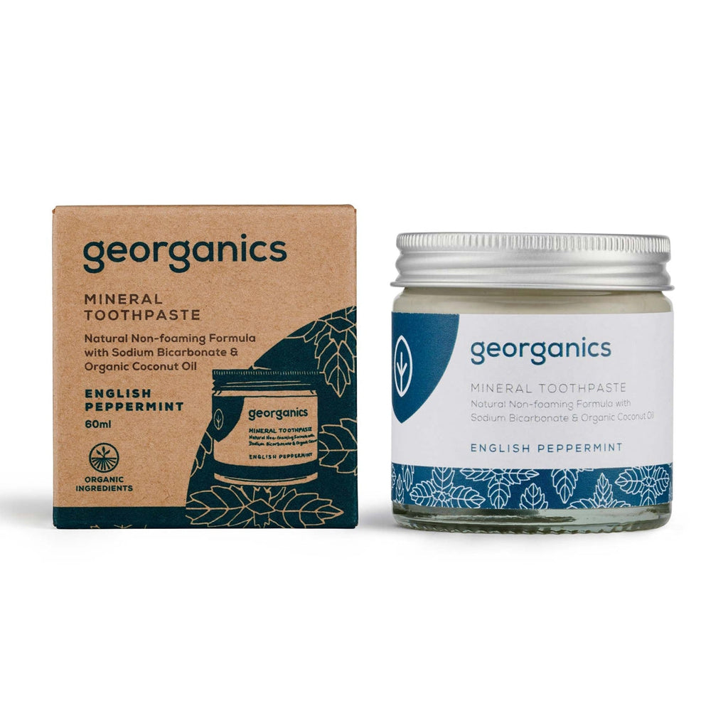 Georganics plastic free toothpaste English Peppermint with Packaging