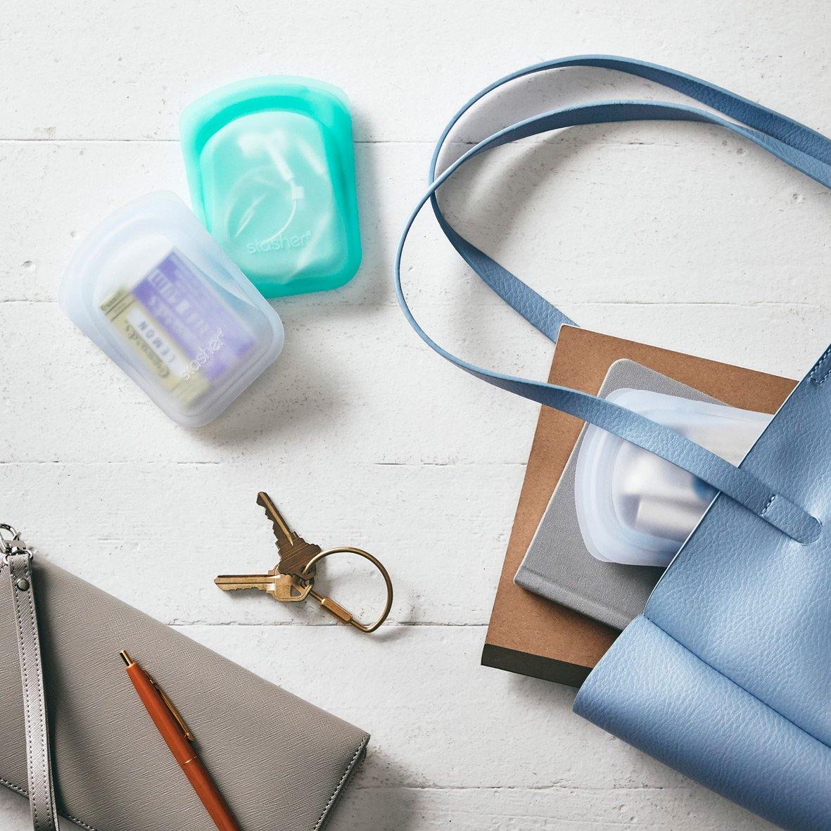 Stasherbag Pocket Clear Aqua Purse