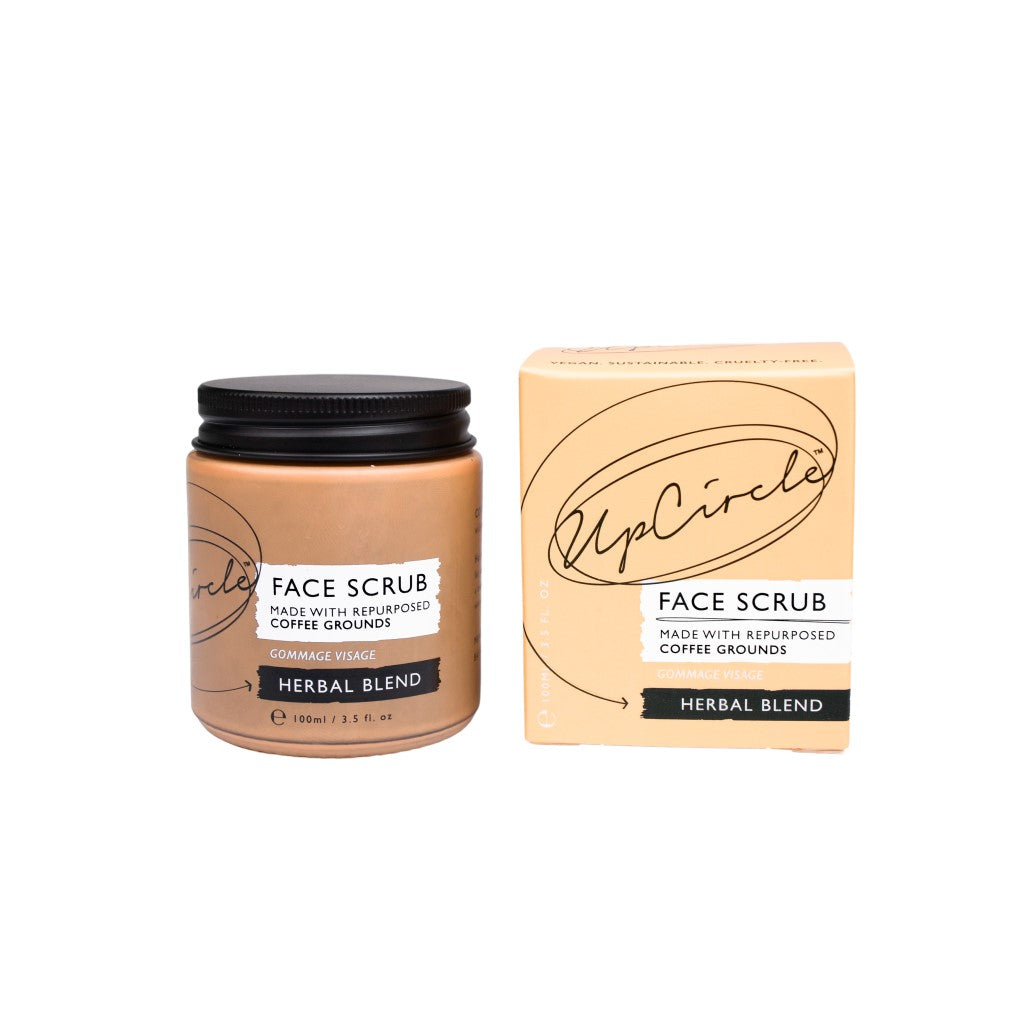 UpCircle Koffie Gezichtsscrub in glazen potje met verpakking - Herbal Blend