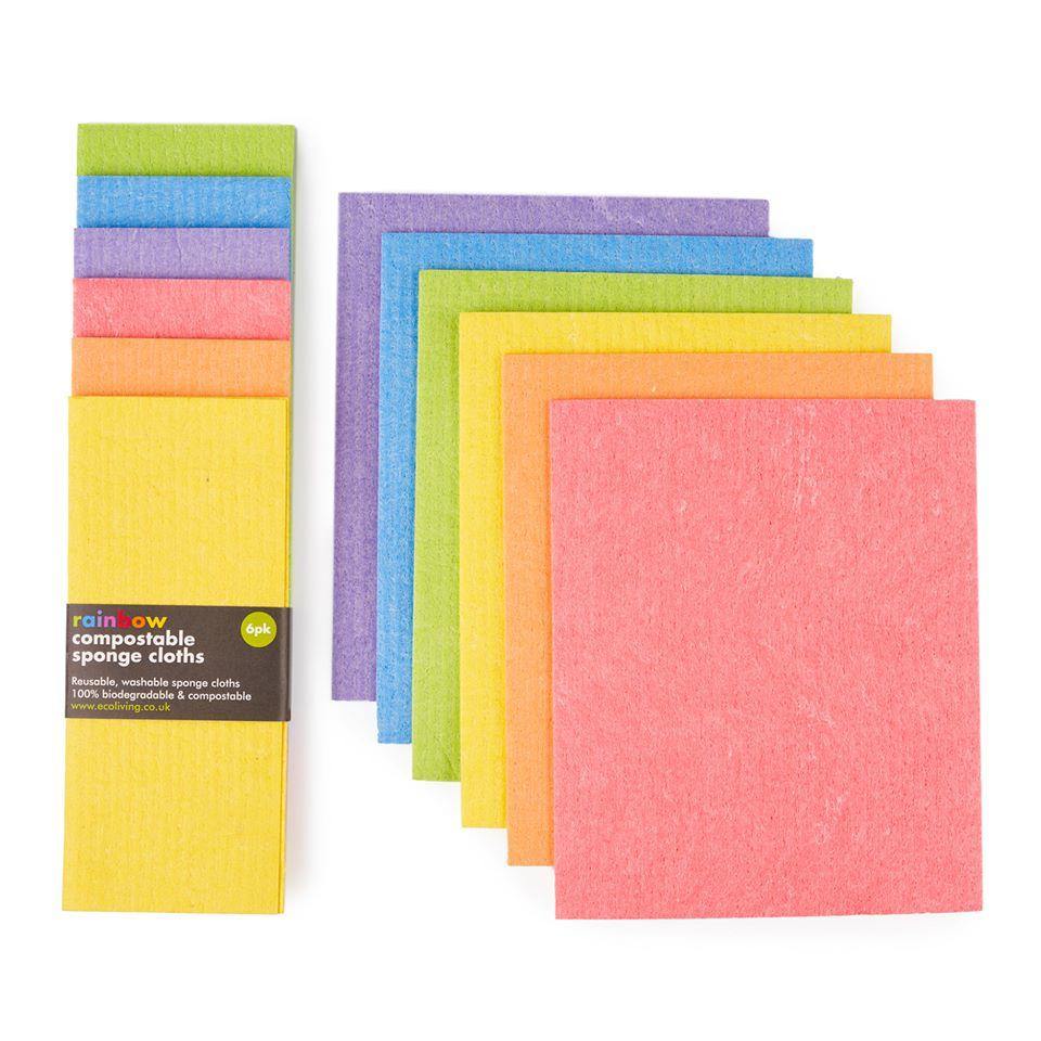 EcoLiving Compostable Sponge Cleaning Cloths Rainbow 6-pack
