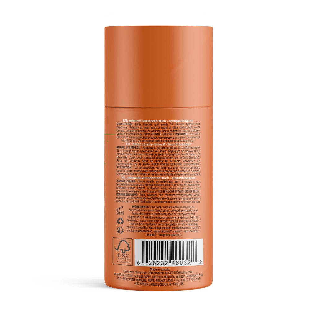 Attitude | Minerale Zonnebrancrème SPF 30 | Stick | Orange Blossom - Achterkant