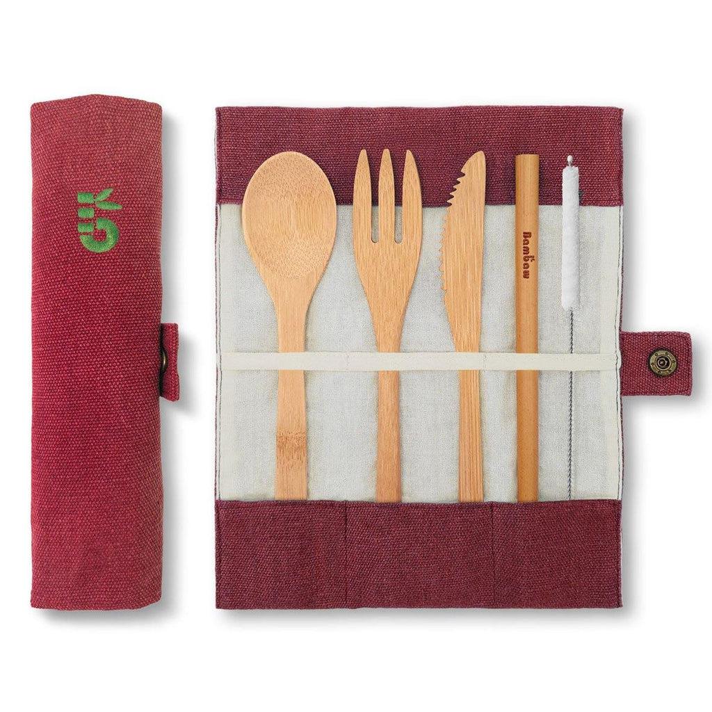 Bambaw Cutlery Set Packshot Open Closed Pouch Berry
