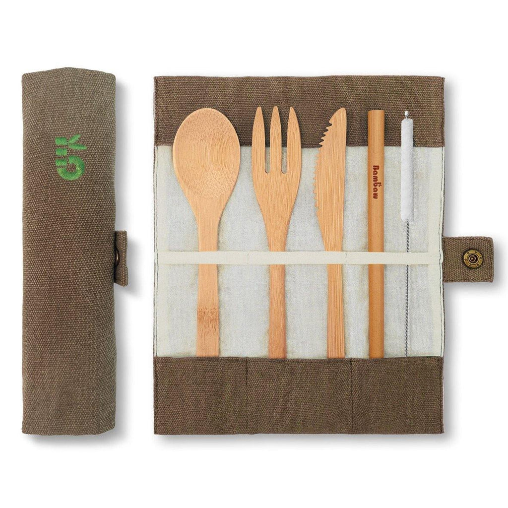 Bambaw Cutlery Set Packshot Open Closed Pouch Olive