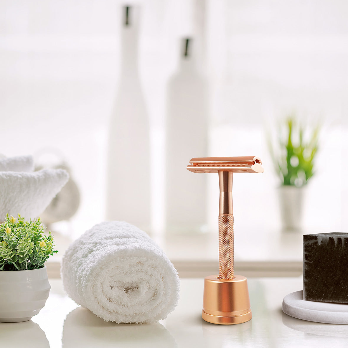 Bambaw Safety Razor with Holder Rose Gold Lifestyle