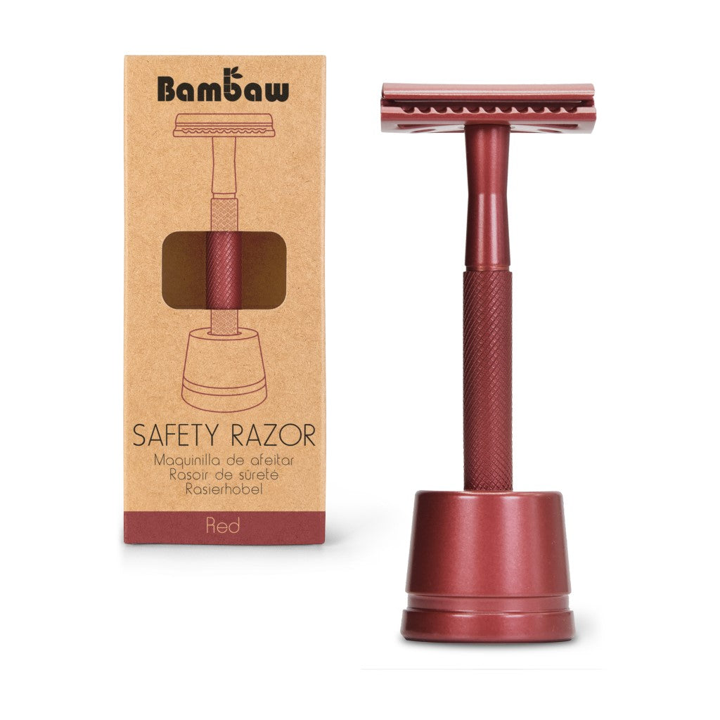 Bambaw Metal Safety Razor met Houder - Rood
