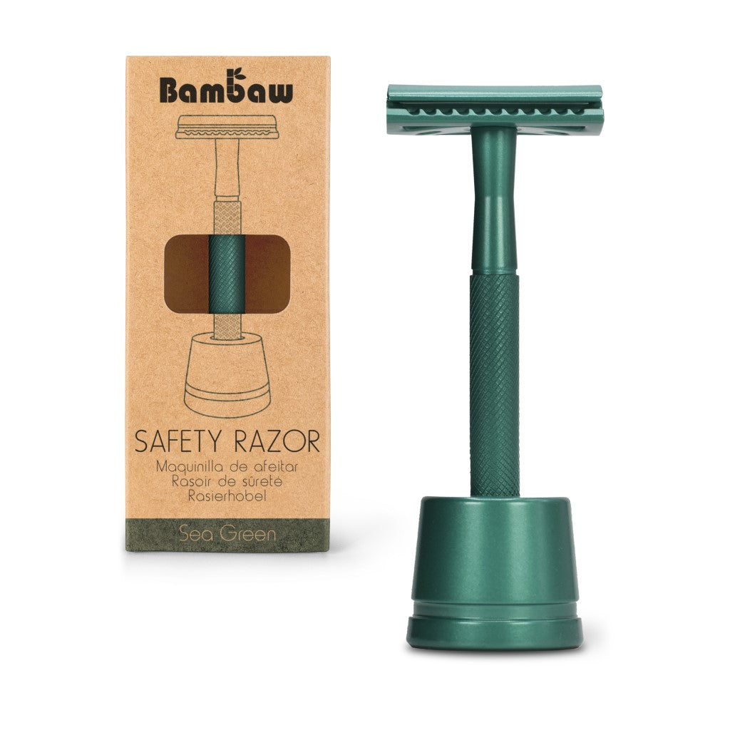 Bambaw Metal Safety Razor met Houder - Zeegroen