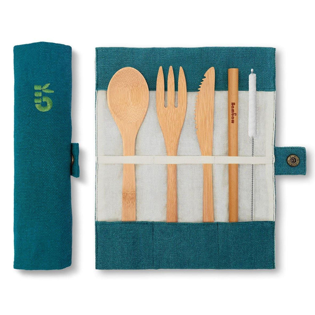 Bambaw Cutlery Set Packshot Open Closed Pouch Lagoon