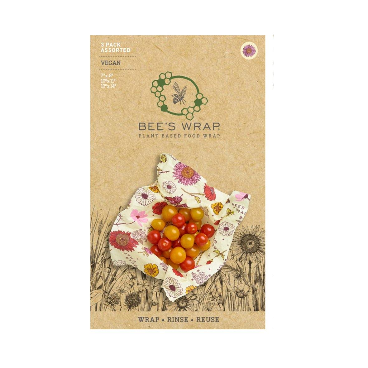 Bee&#39;s Wrap Vegan Wrap 3 Pack Assorted Meadow Magic with Packaging