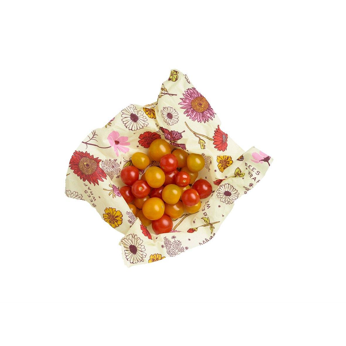 Bee&#39;s Wrap Vegan Wrap 3 Pack Assorted Meadow Magic with Cherry Tomatoes