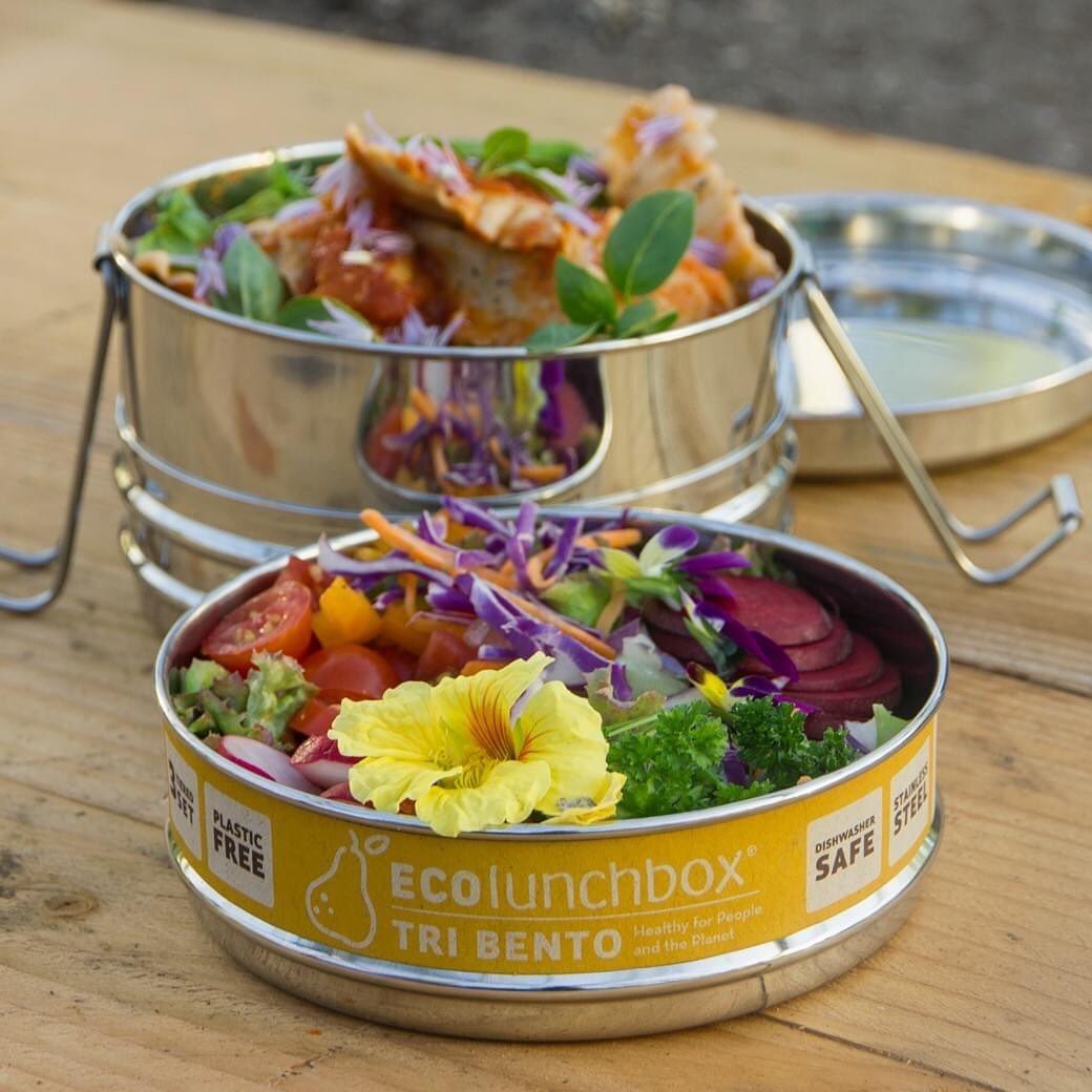 Ecolunchbox Tri Bento with food display