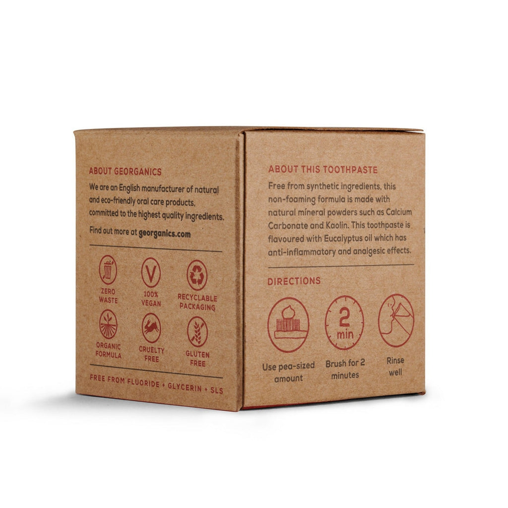 Georganics plastic free toothpaste box side