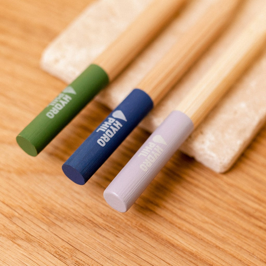 Hydrophil Bamboe Tandenborstels in de kleuren Groen, Donkerblauw en Paars