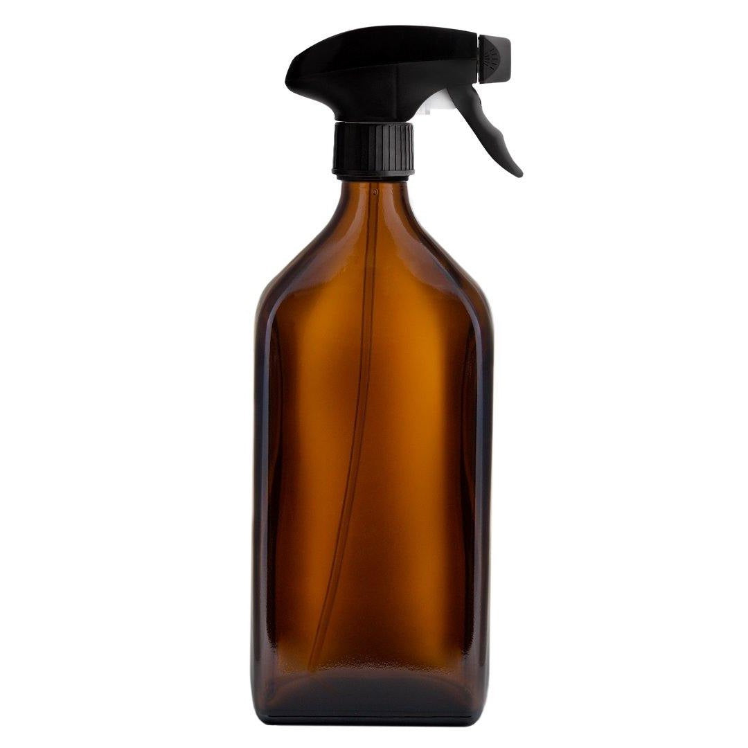 Kuishi Rectangle Amber Glass Spray Bottle Black Trigger