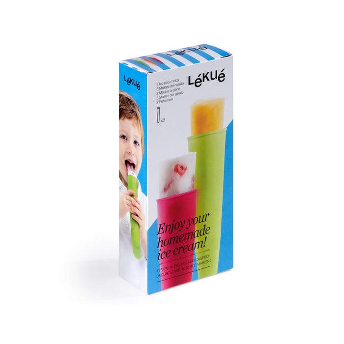 Lékué Set van 3 Silicone IJsjesvormen Calippo verpakking - Groen, Roze, Oranje - Zo Zero