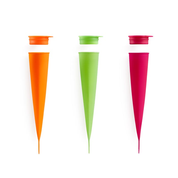 Lékué Set van 3 Silicone IJsjesvormen Calippo met dop - Groen, Roze, Oranje - Zo Zero