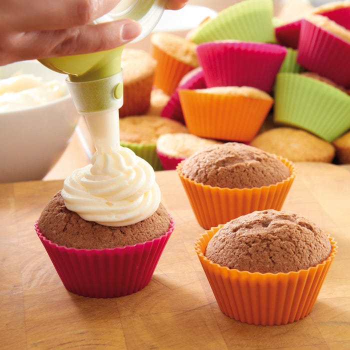 Lékué Muffin Vormpjes in verschillende kleuren met frosting