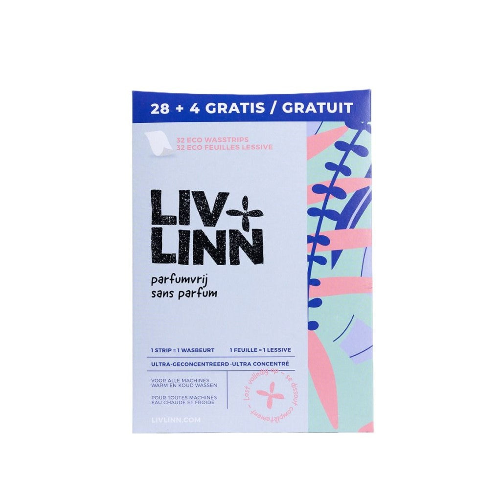LIV+LINN wasstrips voor de wasmachine - 32 stuks parfumvrij - Zo Zero