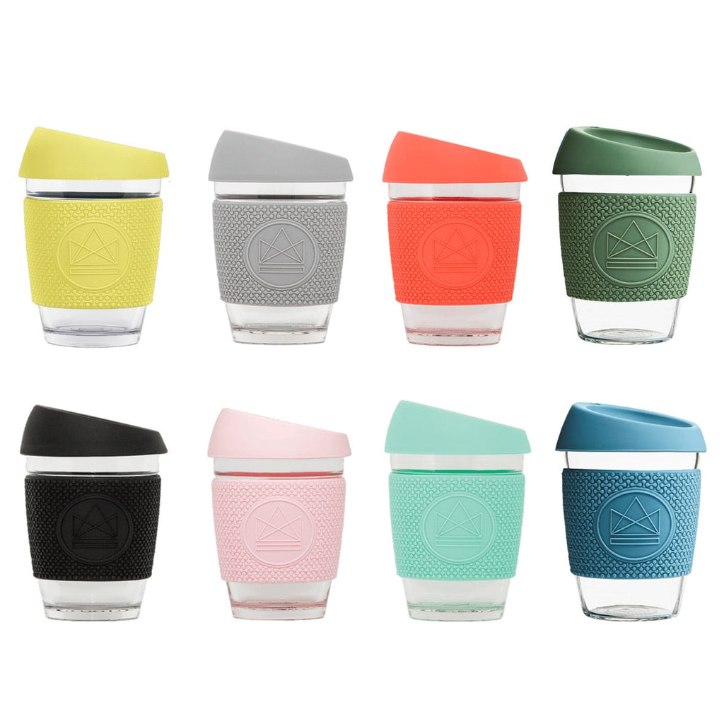 Neon Kactus Glazen Koffiebeker met Silicone Sleeve - Alle Kleuren