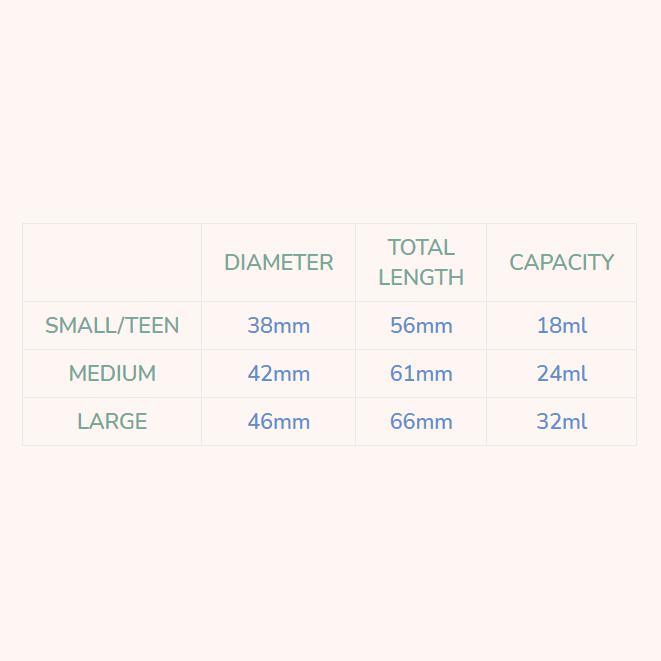 &Sisters Nüdie Menstrual Cup Size Chart