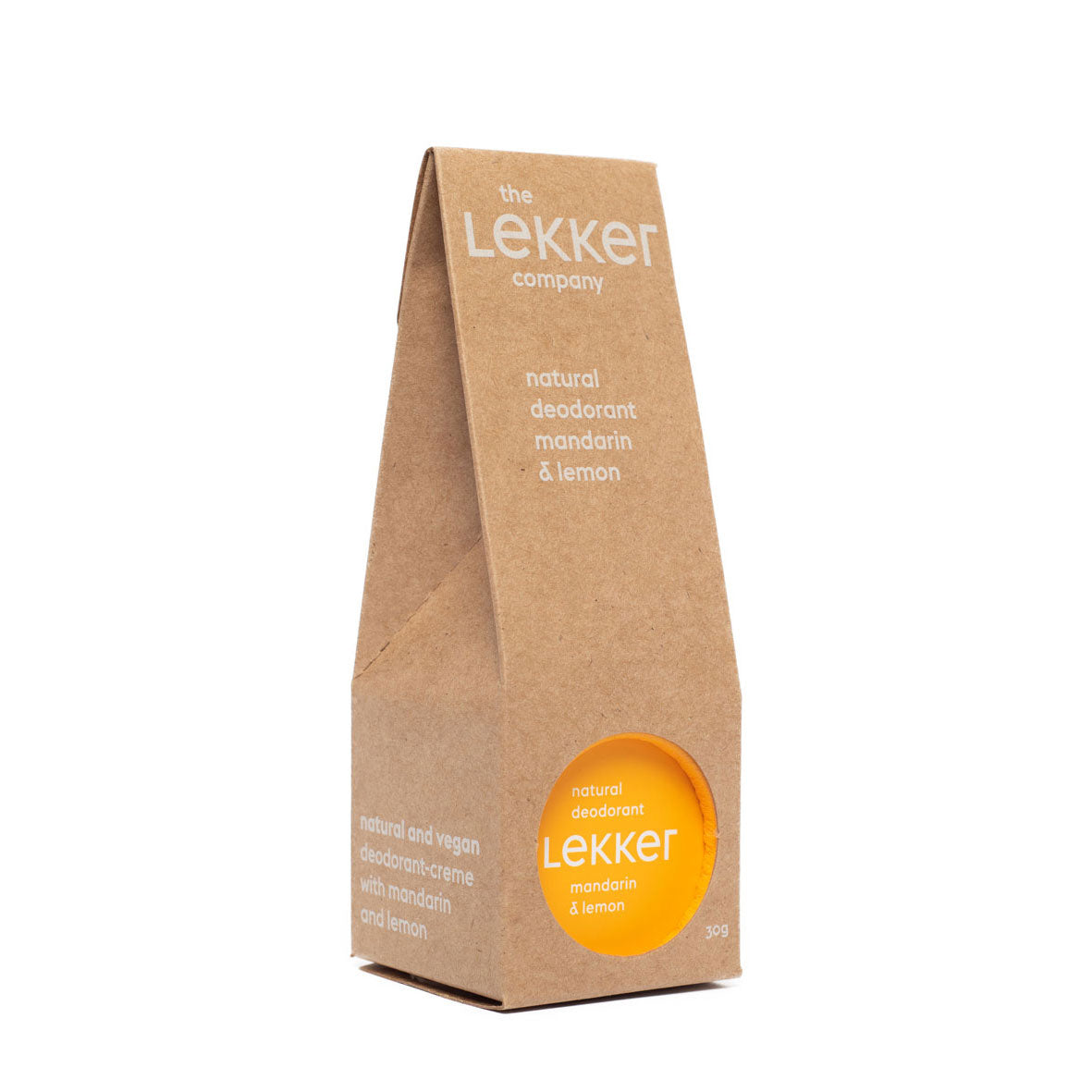 The Lekker Company Natural Deodorant Mandarin and Lemon with Packaging