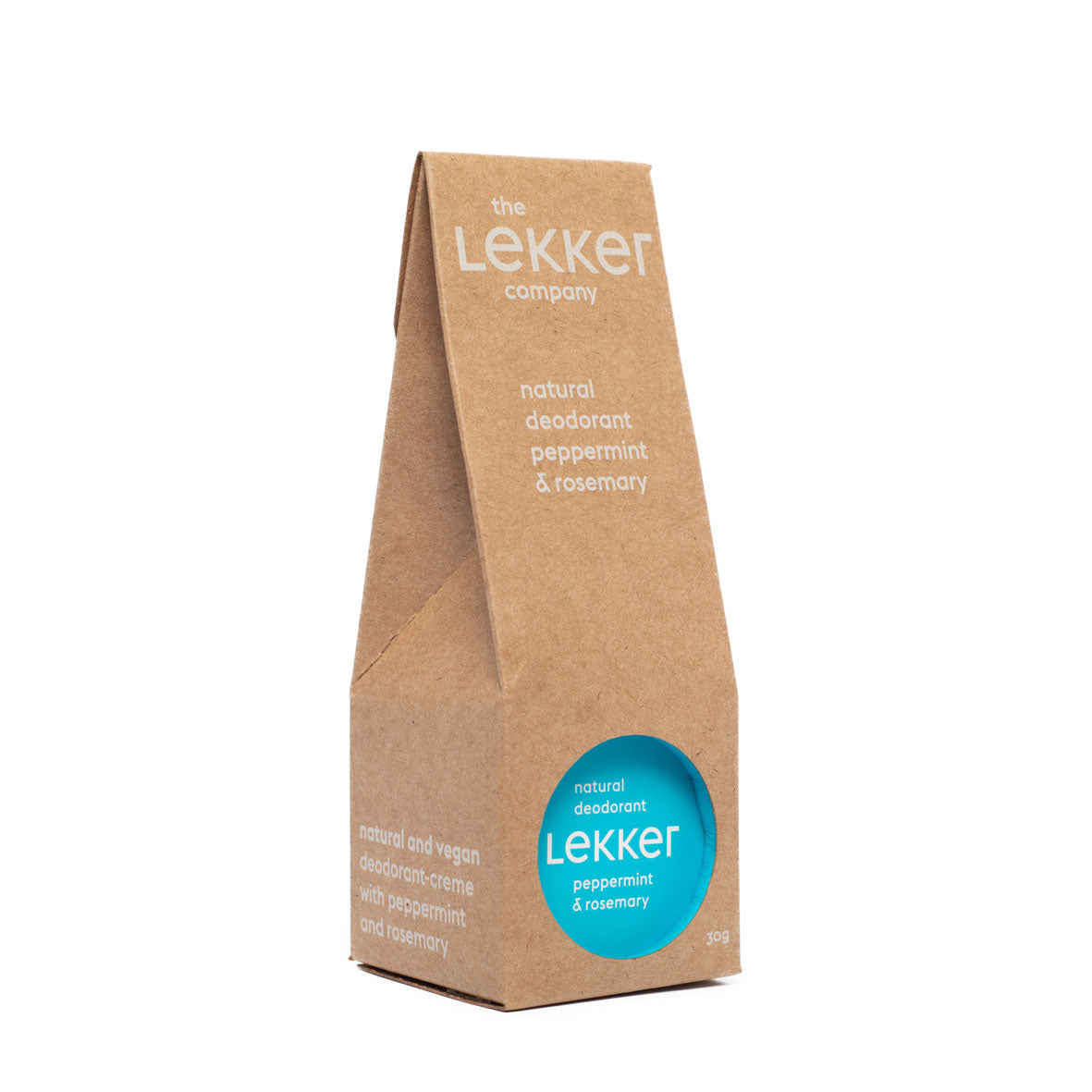 The Lekker Company Natural Deodorant Peppermint and Rosemary with Packaging