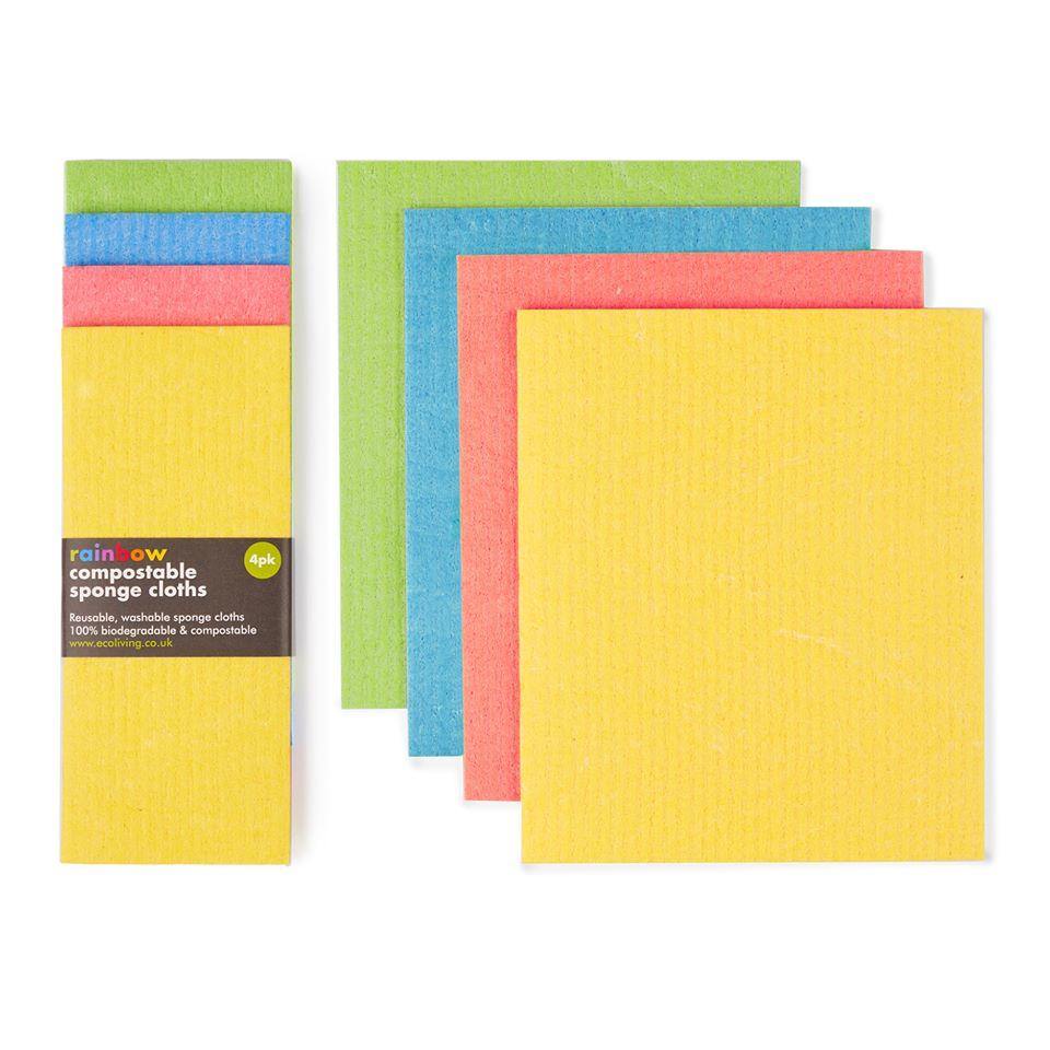 EcoLiving Compostable Sponge Cleaning Cloths Rainbow 4-pack