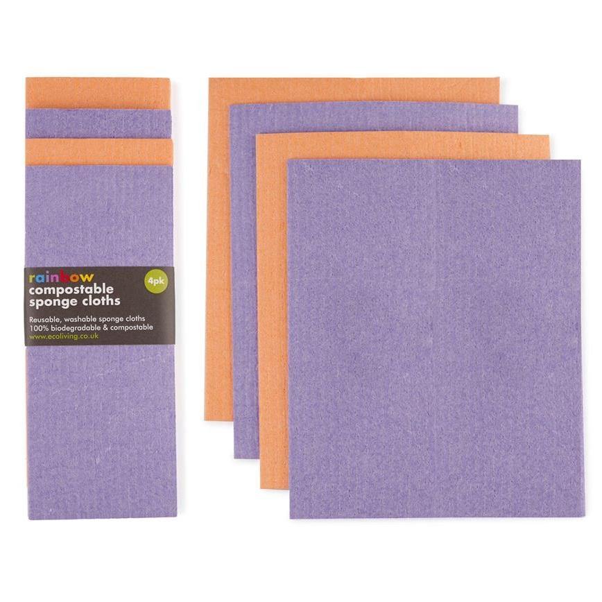 EcoLiving Compostable Sponge Cleaning Cloths Rainbow Bright 4-pack