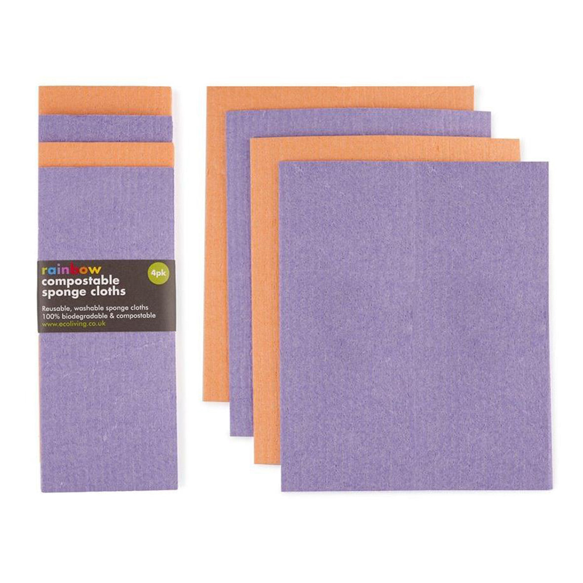 EcoLiving Compostable Sponge Cleaning Cloth Rainbow Bright 4 pack