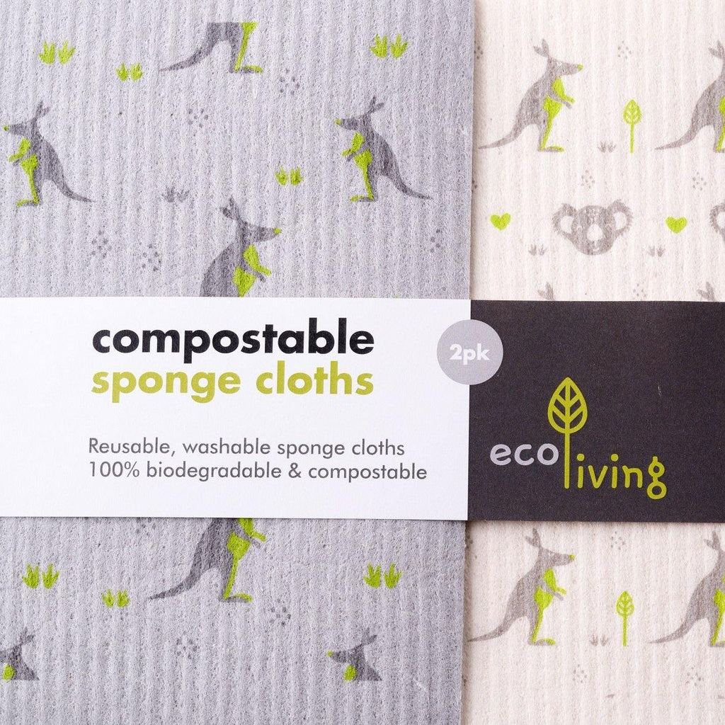 EcoLiving Compostable Sponge Cleaning Cloths Wildlife Rescue 2-pack Kangaroos